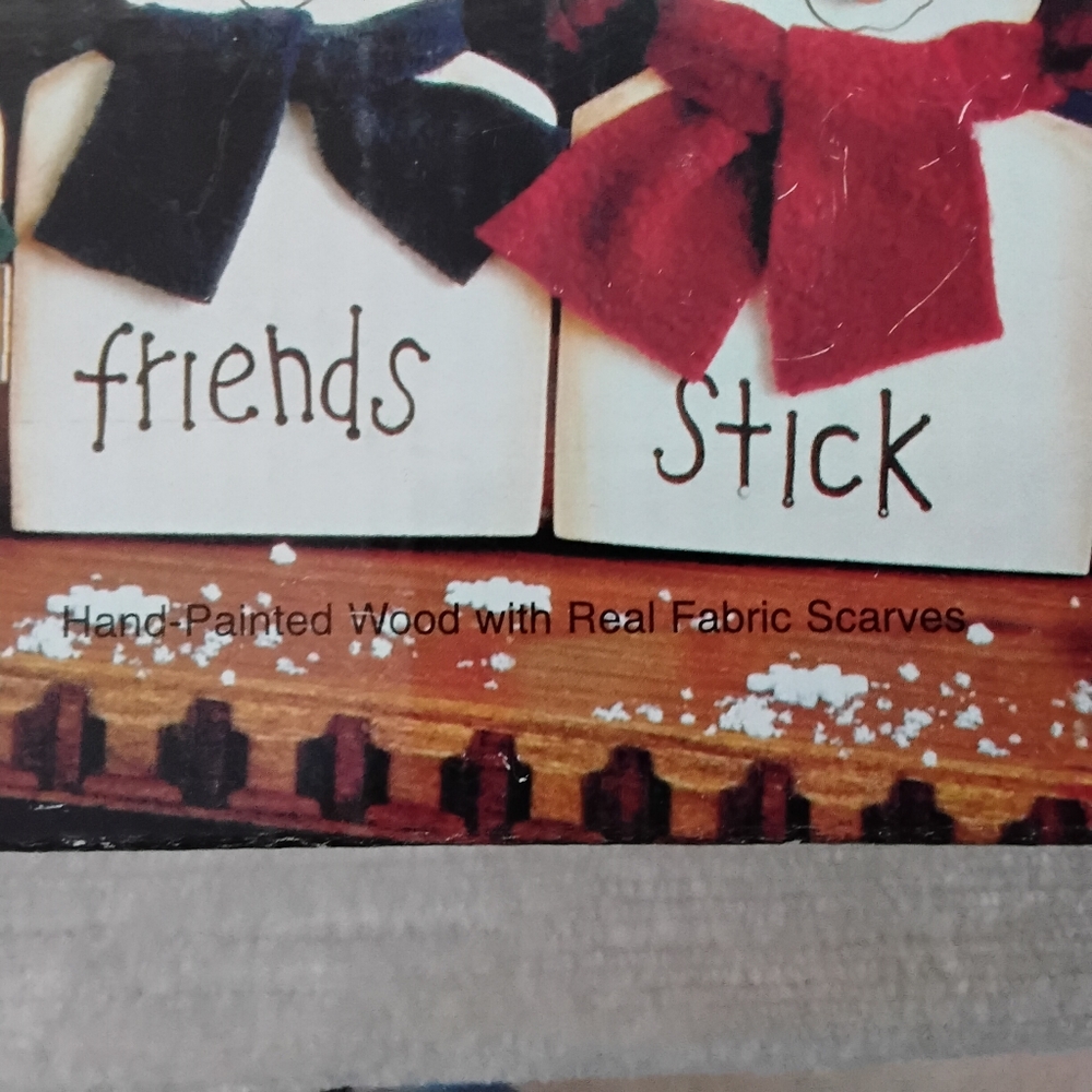 Vintage Snowman Friends Wooden Decor Set "Snow Friends Stick Together" FOLDABLE - Picture 6 of 11